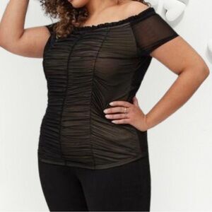 NWT Torrid Off the Shoulder Mesh and Nude Top Ruched Size 4X or 26